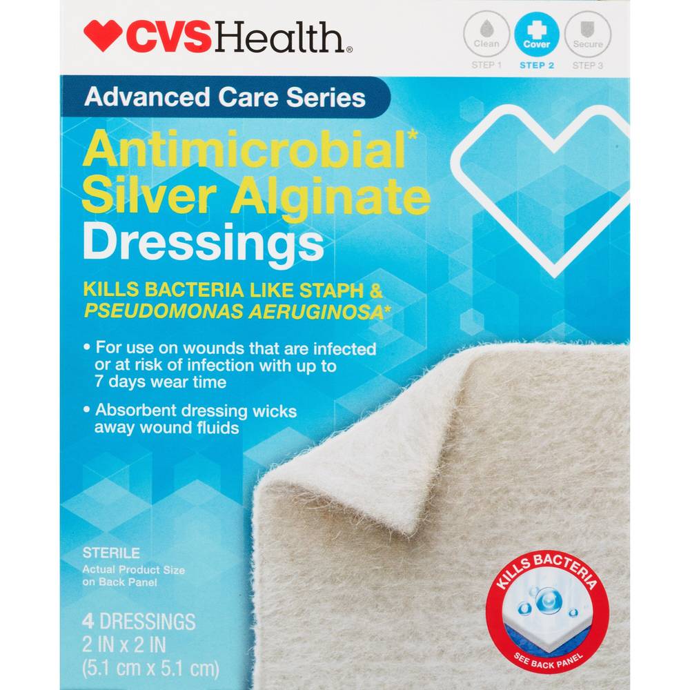 CVS Health Sterile Antimicrobial Silver Alginate Dressings, 4 CT