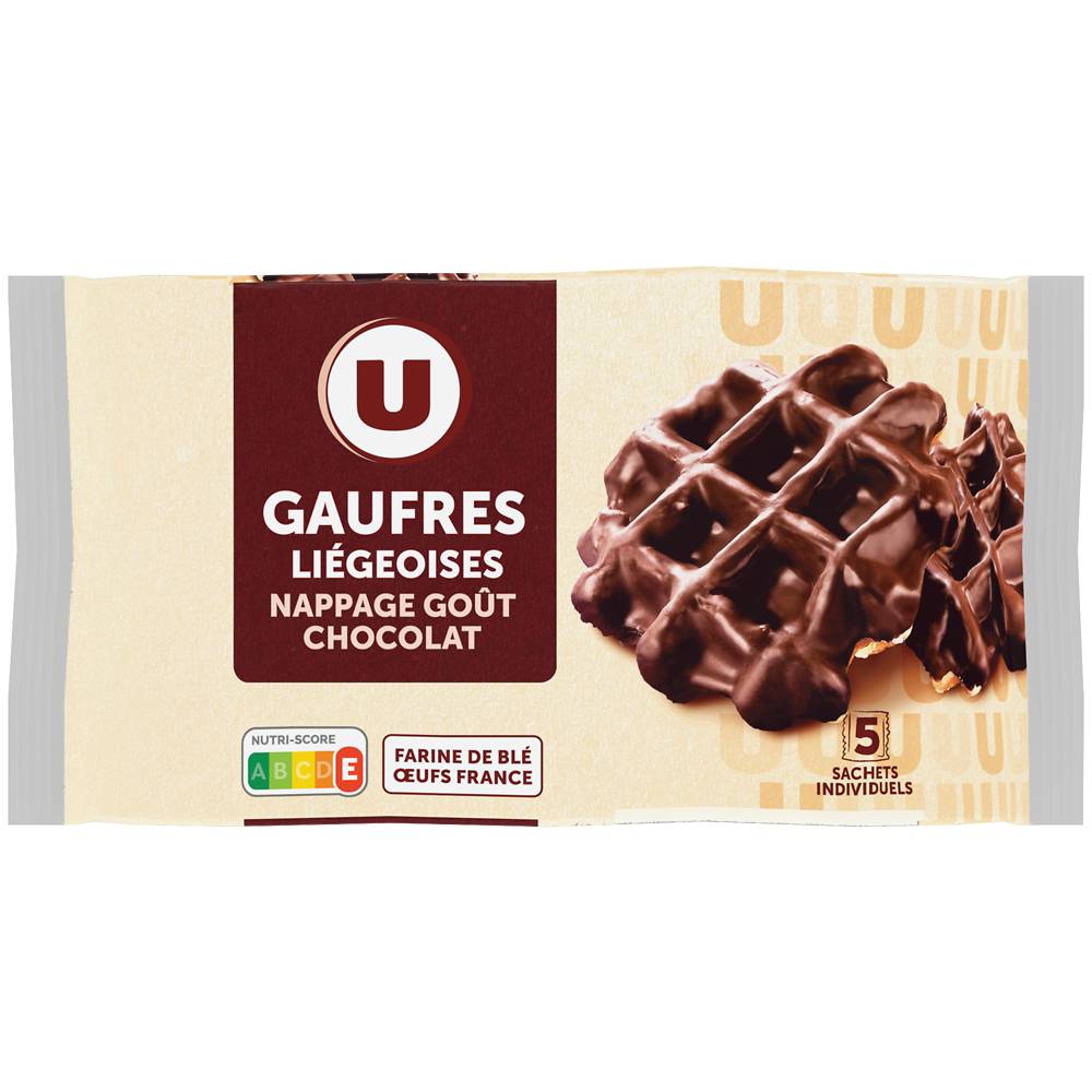 U - Gaufres liégeoises nappage goût chocolat (5 pièces)