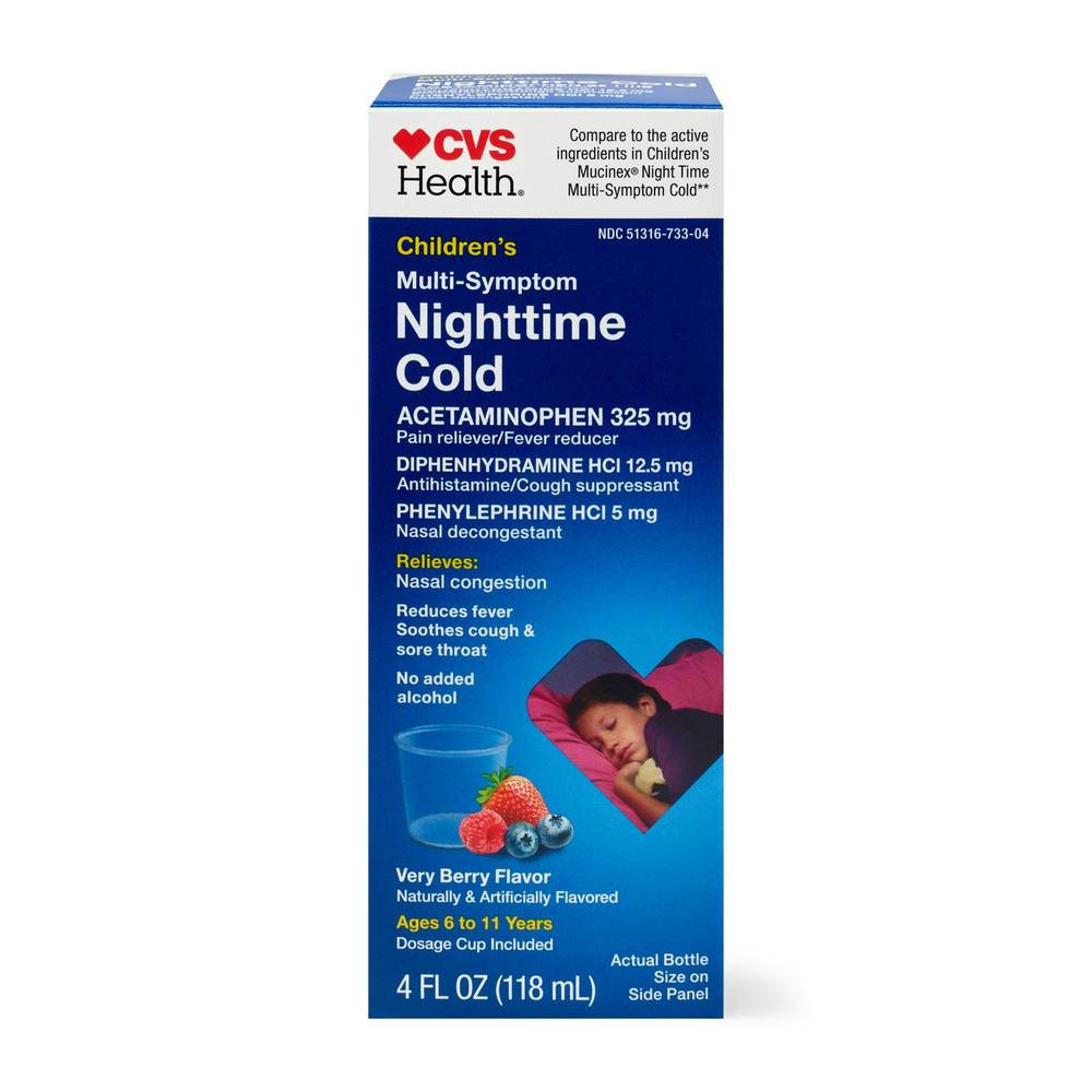 CVS Health Children's Night Time Multi-Symptom Cold Relief Liquid, Very Berry (4 fl oz)