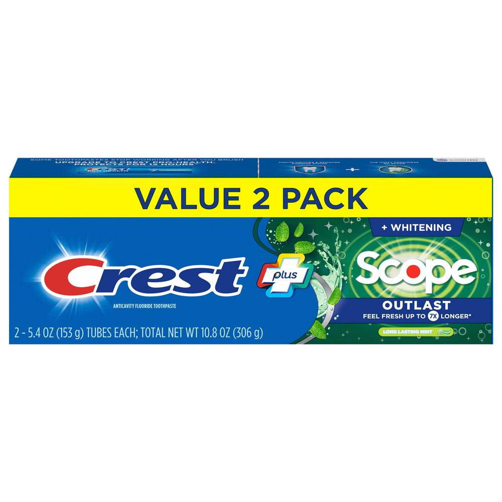 CREST Value pack Complete Scope Outlast Whitening Toothpaste, Mint (10.8 oz, 2 ct)