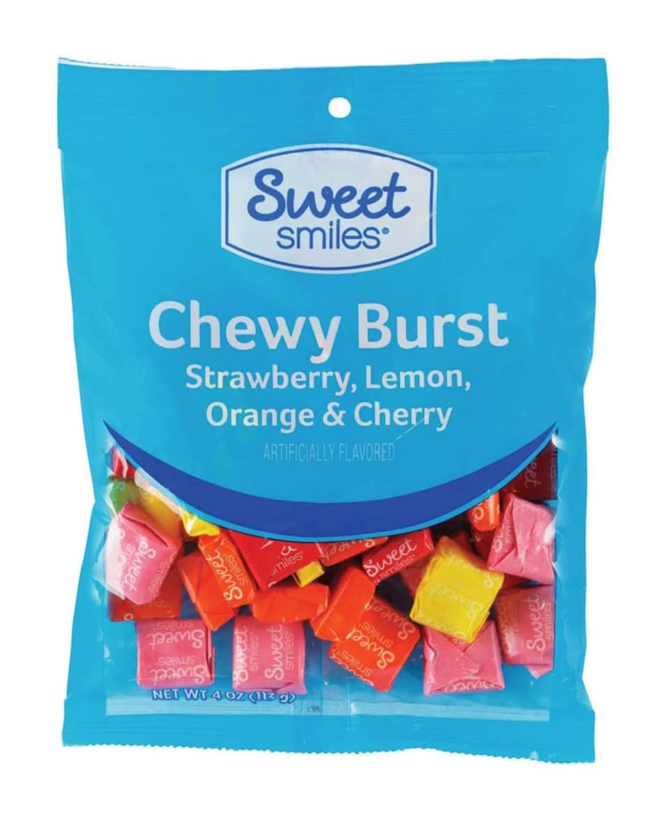 Sweet Smiles Chewy Burst Candy, Strawberry Lemon Orange & Cherry (4 oz)