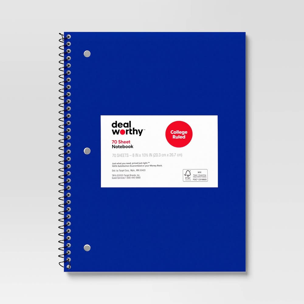 Dealworthy College Ruled Sheet Notebook 70 Sheets, 20.3x26.75 cm, Blue