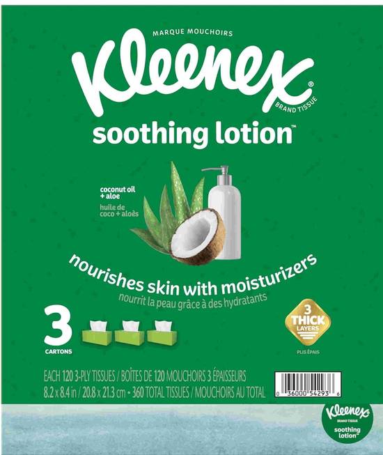 Kleenex Soothing Lotion Facial Tissue White (3 x 120 units)