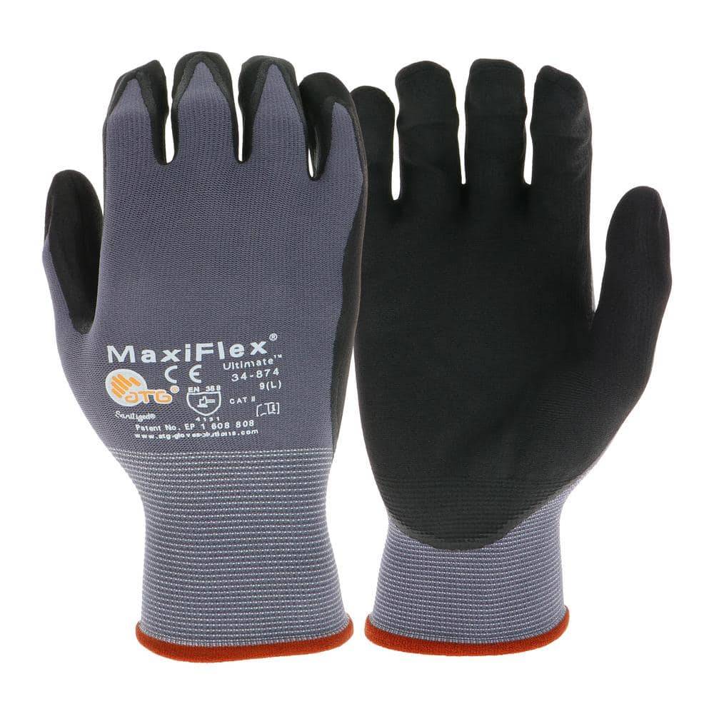 Atg Maxiflex Ultimate Men'S Large Gray Nitrile Coated Work Gloves With Touchscreen Capability