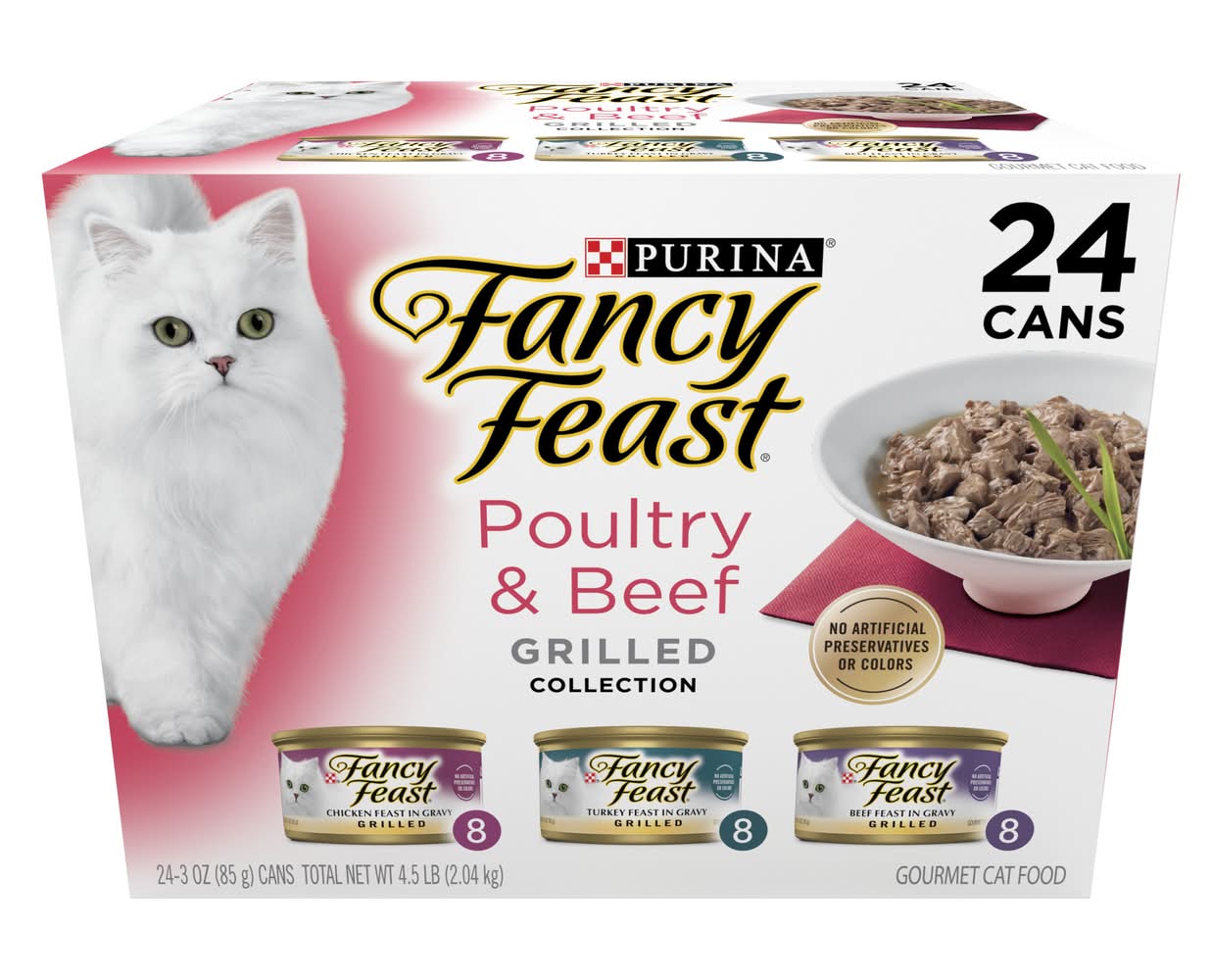 Purina Fancy Feast Grilled Collection Wet Cat Food Variety pack, Poultry & Beef (24 x 3 oz)