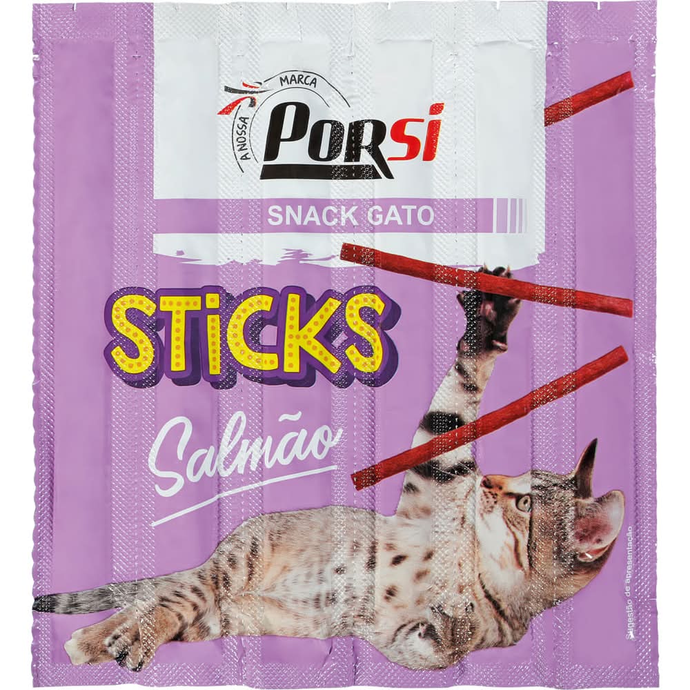 Porsi - Snack gato sticks salmao 6x5g, embalagem de 30g