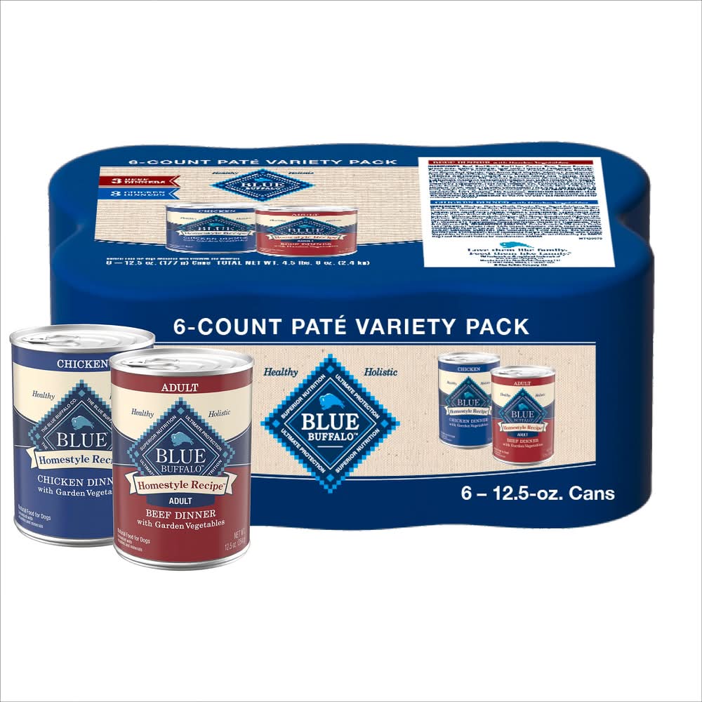 Blue Buffalo Homestyle Recipe Variety Pack Adult Dog Wet Food - Chicken & Beef, 12.5 oz, 6 Count (Flavor: Variety, Size: 12.5 Oz)