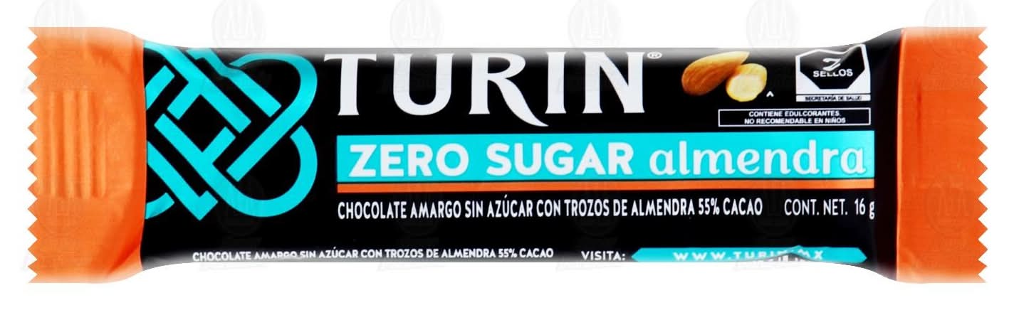 Turin · Chocolate amargo sin azúcar 55% cacao con trozos de almendra (16 g)