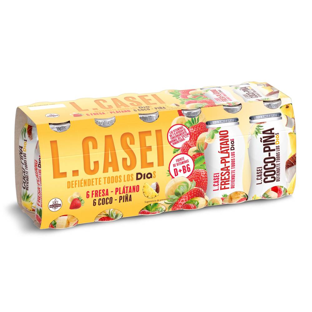 Yogur Líquido De Fresa Y Plátano/Coco Y Piña L-Casei Dia Pack 12 X 100 G