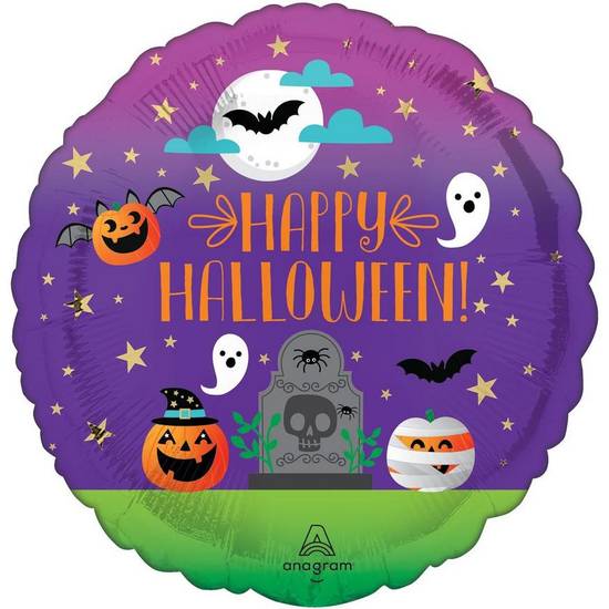 Uninflated Cemetery Friends Happy Halloween Round Foil Balloon, 17in