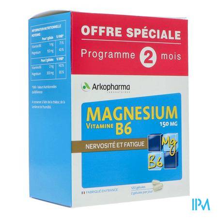 Arkovital Magnesium Vitamine B6 Gelule 120 Vitalité - identique - Vos références santé à petit prix