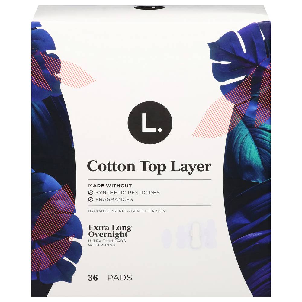 L. Cotton Top Layer Overnight Ultra Thin Pads, Extra Long (36 ct)