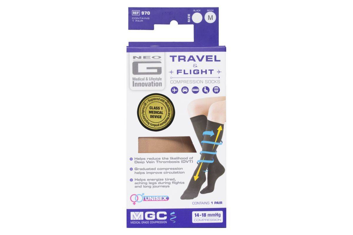 Neo G Travel and Flight Compression Socks Medium Beige