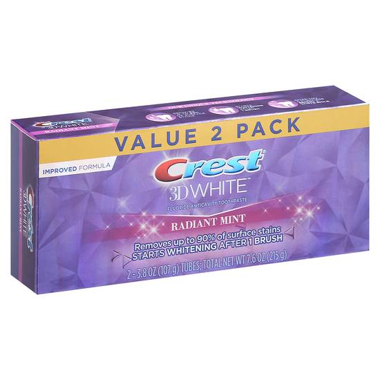 Crest 3d White Radiant Mint Toothpaste Value pack (2 x 3.8 oz)