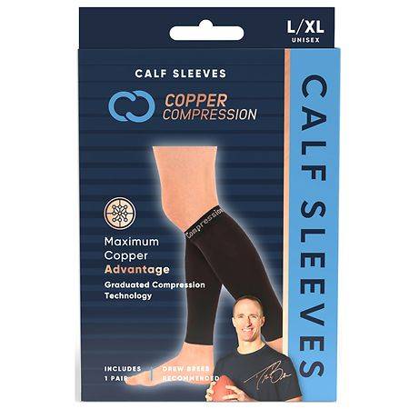 Copper Compression Calf Sleeves -Compression Sleeve for Recovery & Performance Black - Large/X-Large 1.0 pr
