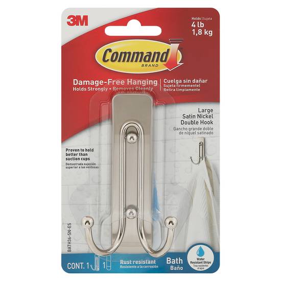 Command Bath Hanging Large Satin Nickel Double Hook (1 ct)