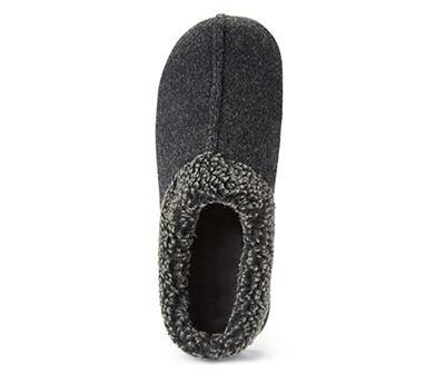 Men's Large Black Wool Clog Slippers