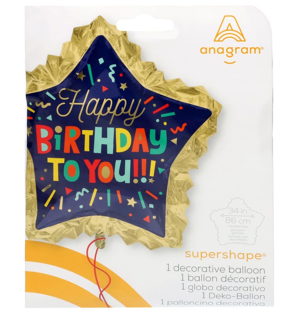 Anagram Supershape Bright Star Happy Birthday To You Decorative Balloon, 34x32 in