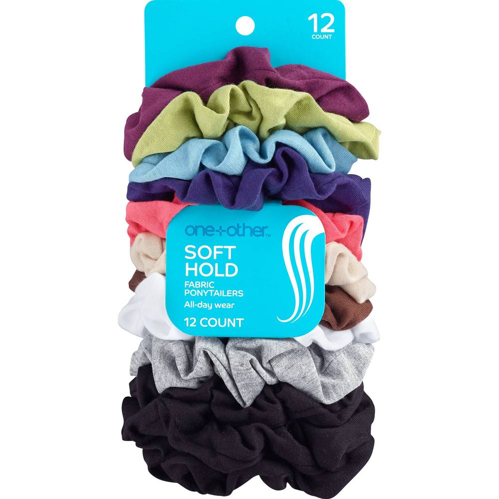 one+other Soft Hold Fabric Ponytailers, Assorted Colors, 12 CT