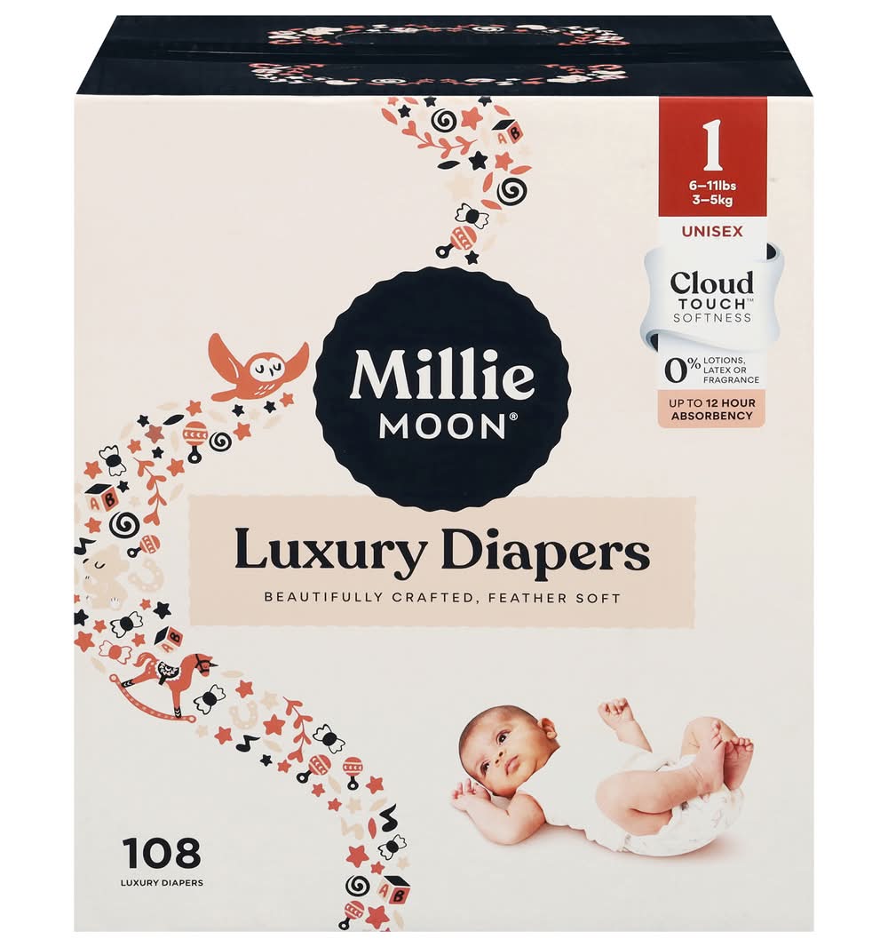 Millie Moon Luxury Diapers, Unisex, Stage 1 (108 ct)