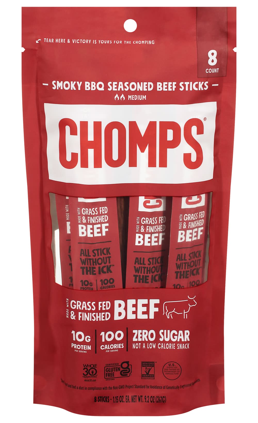 Chomps Seasoned Beef Sticks, Smoky Bbq (8 x 1.15 oz)