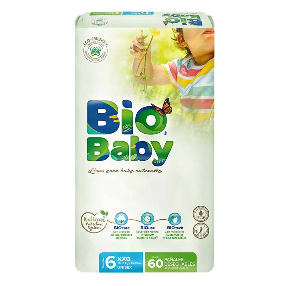 Bio Baby · Pañales desechables, unisex, XXG (60 un)
