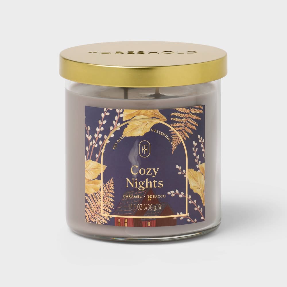 Threshold 2 Wick Glass Jar Candle With Lid, Cozy Nights (15.1 oz)