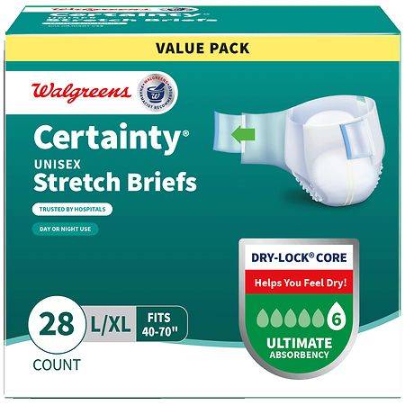 Walgreens Certainty Unisex Adjustable Incontinence Stretch Briefs With Tabs L/Xl