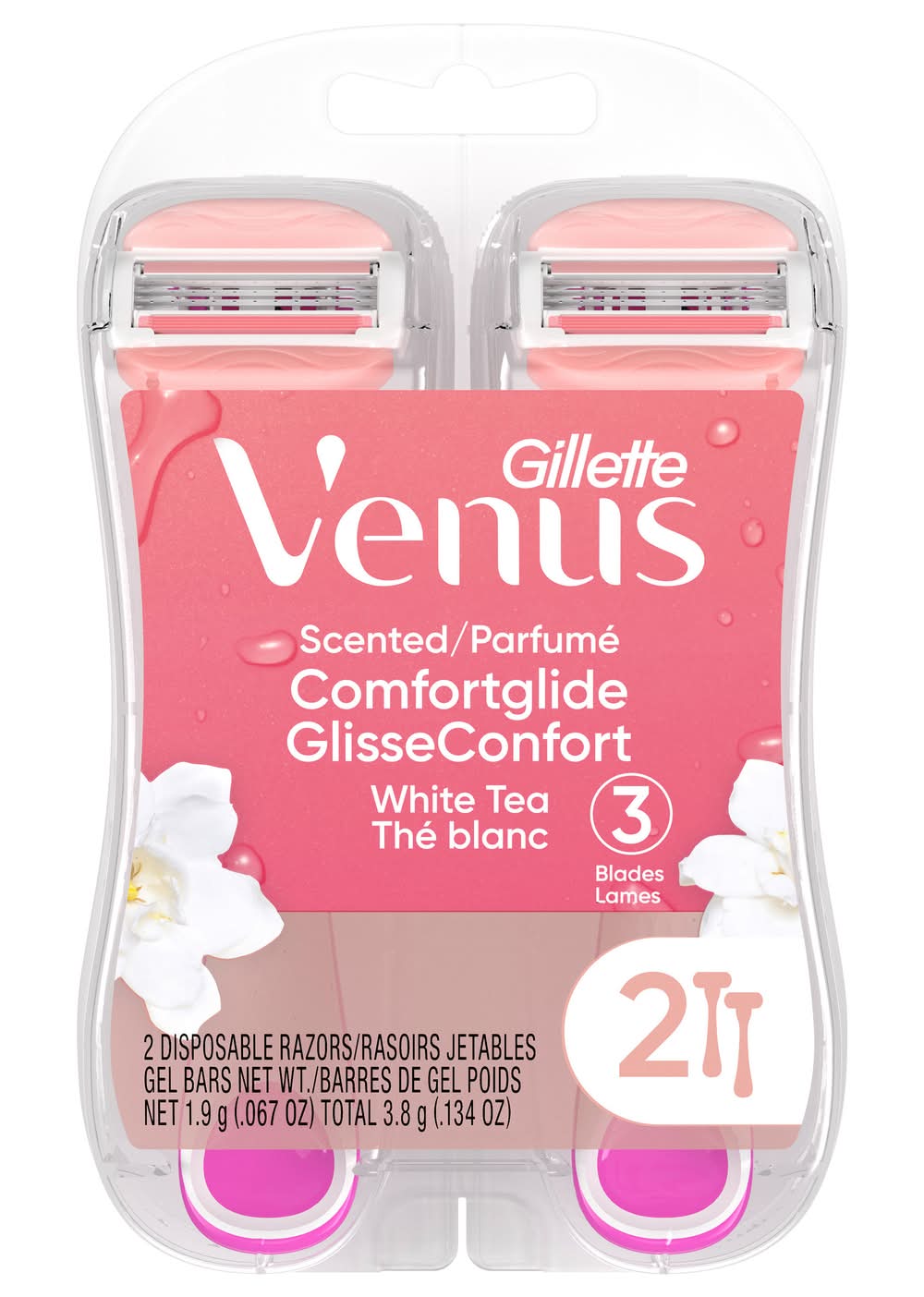 Gillette Venus Comfortglide 3 Blade Disposable Razor, Women (0.13 oz, 2 ct)