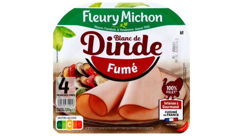 Fleury Michon Fines tranches de blanc de dinde fumé Le paquet de 4 tranches, 120g