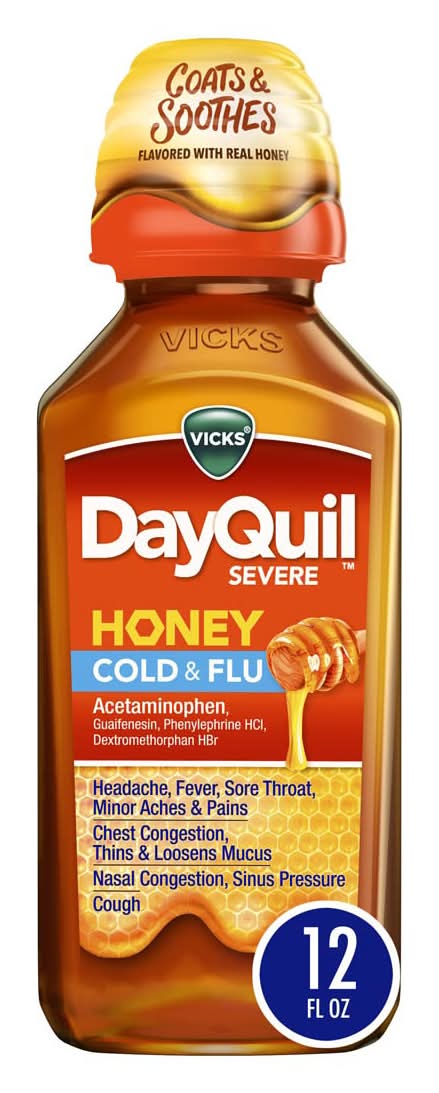Vicks Dayquil Severe Cold and Flu Liquid Medicine, Honey (12 fl oz)