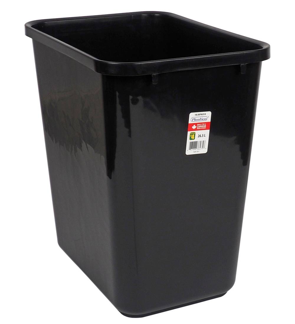 Storex Plastic Waste Basket, Large, Black