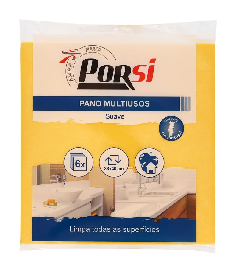 PorSi  - Pano suave multiusos 6un, embalagem de 6 unidades