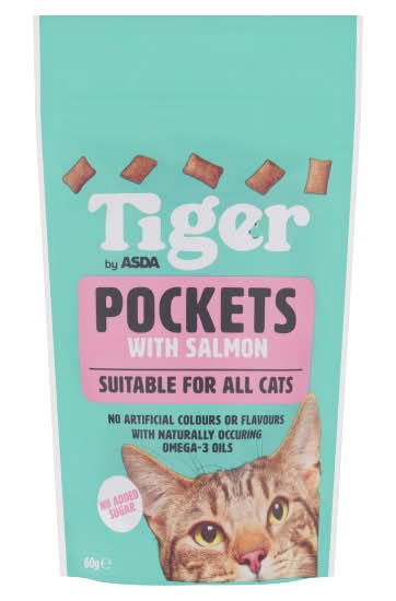 ASDA Tiger Pockets With Salmon Food Suitable For All Cats (60g)