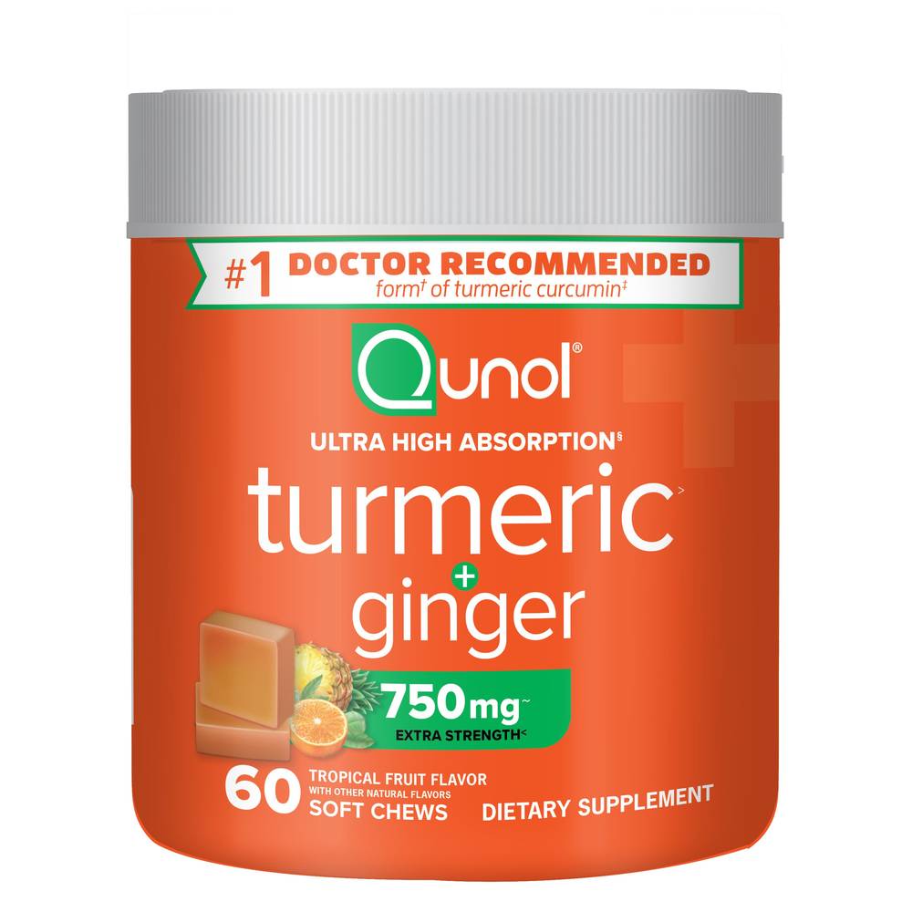 Qunol Turmeric +Ginger Dietary Supplement Soft Chews, Tropical (60 ct)