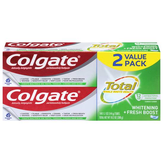 Colgate Total Whitening + Fresh Boost Gel Toothpaste (2 ct)