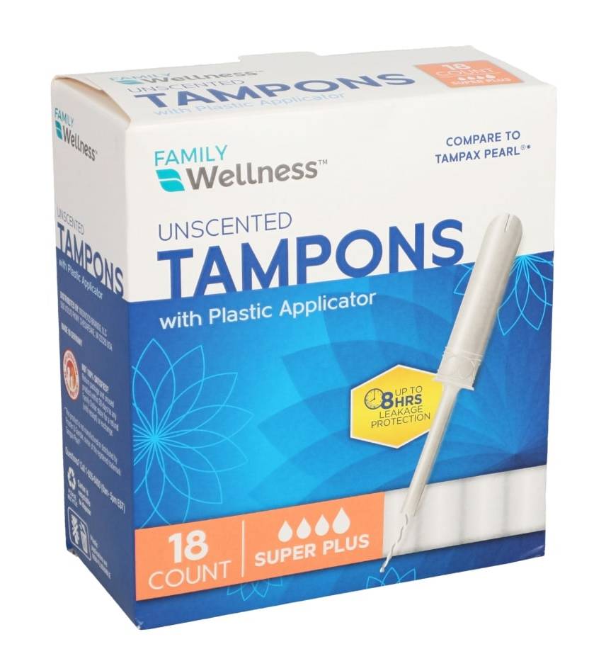 Family Wellness Super Plus Unscented Tampons With Plastic Applicator (18 ct)