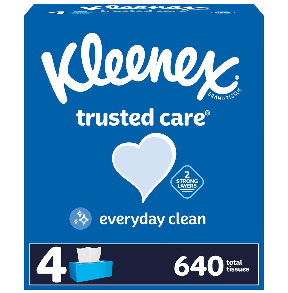 Kleenex Trusted Care 2-ply Facial Tissues, 8.2 x 8.4 in (2.4 lbs, 640 ct)