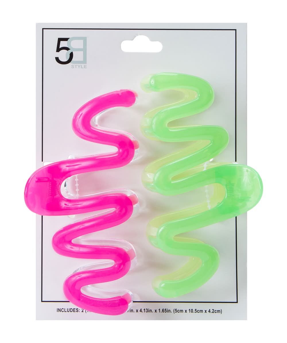 Wavy Claw Clips 2-Pack Pink/Green