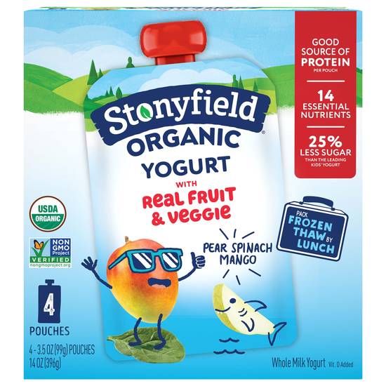 Stonyfield Organic Whole Milk Yogurt Pouches (pear-spinach-mango)