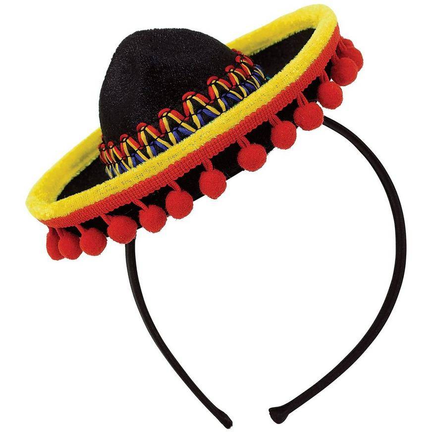 Cinco De Mayo Fiesta Sombrero Headband Fabric W/ Ball Fringe (2oz count)