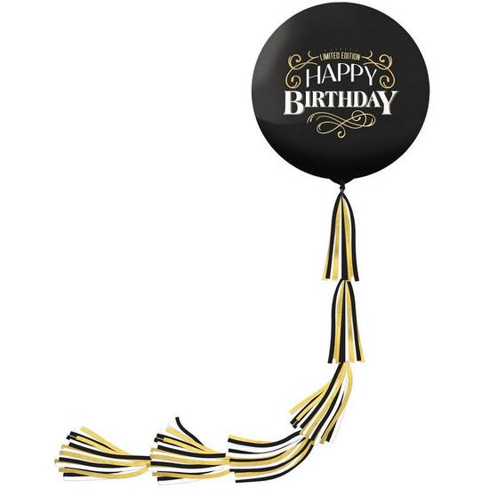 Uninflated Black Gold Limited Edition Happy Birthday Latex Balloon (24in) with Tail (5.25ft) - Better With Age