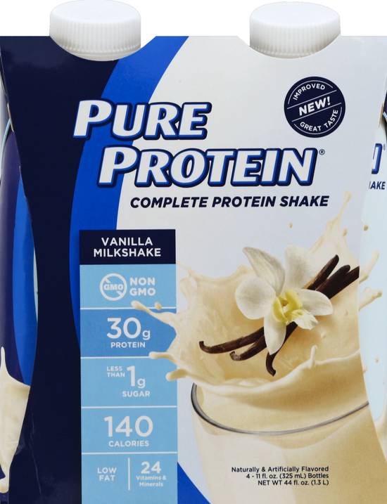 Pure Protein Vanilla Milkshake Protein Shake (4 x 11 oz)