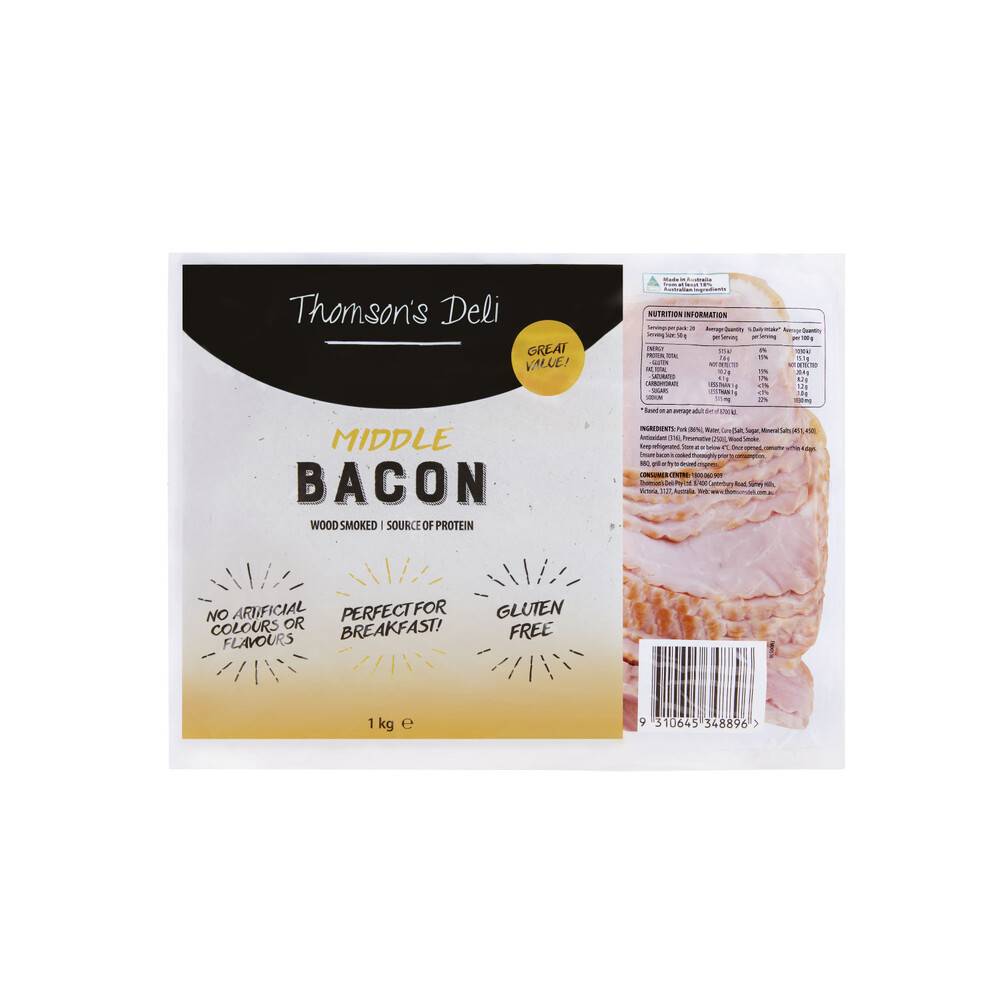 Thomson's Deli Middle Bacon 1kg