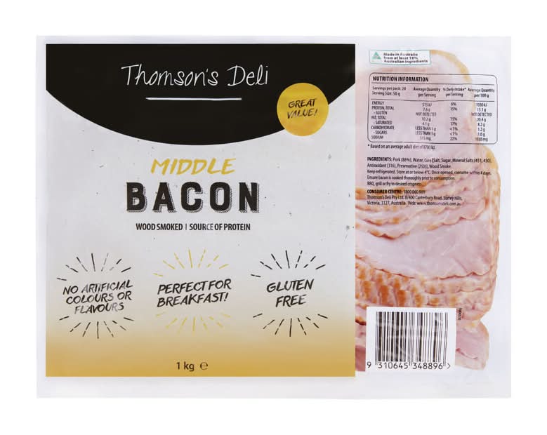 Thomson's Deli Middle Bacon (1kg)