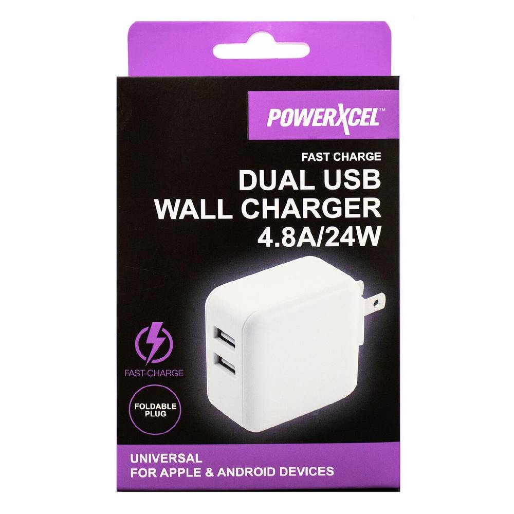 PowerXcel Fast Charge 24 Watt Dual Wall Charger, White