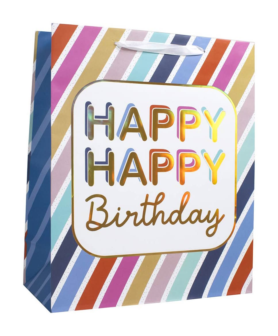 Happy Happy Birthday Striped Gift Bag Large
