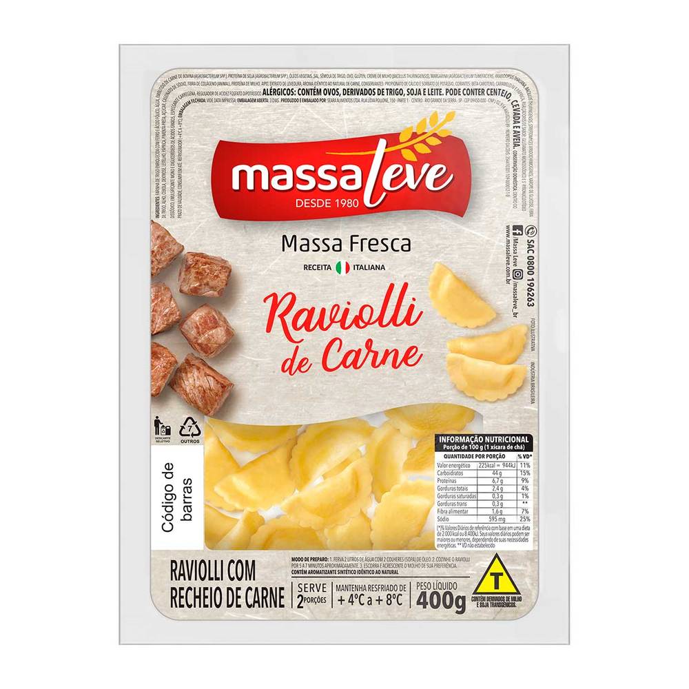 Massa leve ravioli com recheio de carne (400 g)