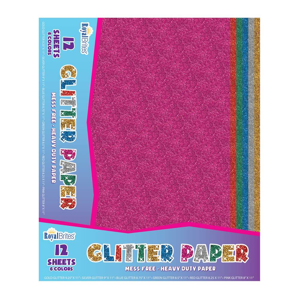 Royal Brites Glitter Paper Assorted Colors, 9.25in x 11in, 12 ct