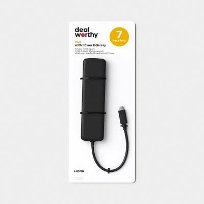 Dealworthy Usb-C 7-in-1 Hub With 1-4k Hdmi 2-usb-a Gen 3 Aux Sdtf Reader, 6 in, Black